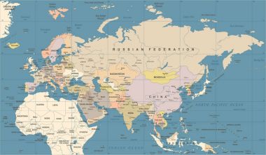 Eurasia Europa Rusya Çin Hindistan Endonezya Tayland Haritası - vektörel çizim