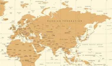 Eurasia Europa Rusya Çin Hindistan Endonezya Tayland Haritası - vektörel çizim
