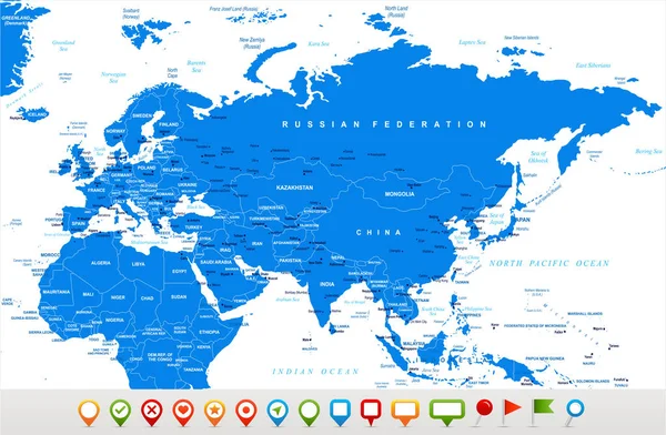Евразия Европа Россия Китай Индия Индонезия Таиланд Африка Карта - векторная иллюстрация — стоковый вектор