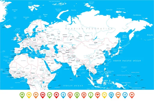 Eurasia Europa Rusia China India Indonesia Tailandia Africa Map - Vector Illustration — Vector de stock