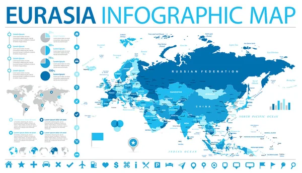 Eurasia Europa Rusya Çin Hindistan Endonezya Tayland Haritası - detaylı vektör çizim