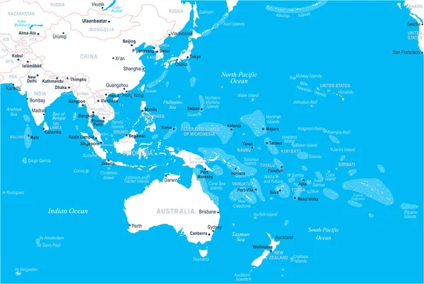 Doğu Asya ve Oceania harita - vektör çizim — Stok Vektör