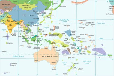 Doğu Asya ve Oceania harita - vektör çizim