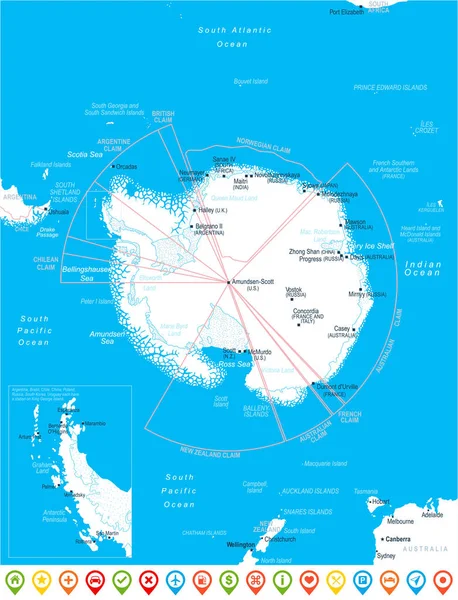 Карта Антарктики - векторная иллюстрация — стоковый вектор
