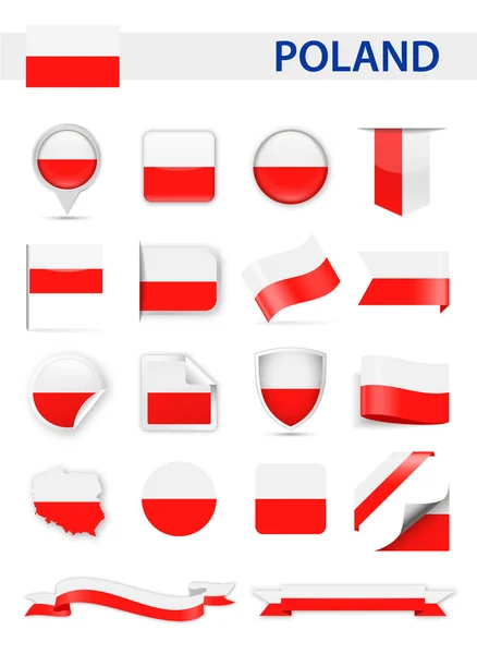 Polonia conjunto de vectores de bandera — Vector de stock