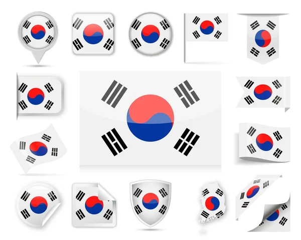 Coreia do Sul Bandeira Vector Set — Vetor de Stock
