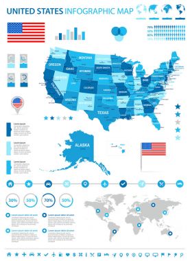 Amerika Birleşik Devletleri - Infographic harita ve bayrak - illüstrasyon