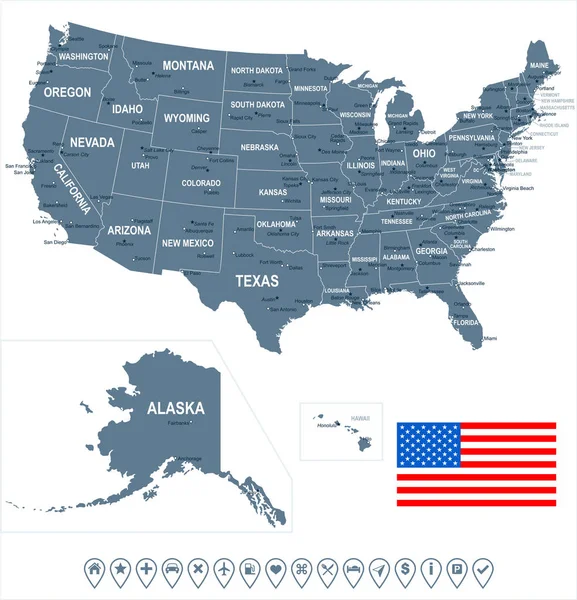 Estados Unidos - ilustración de mapa y bandera — Vector de stock