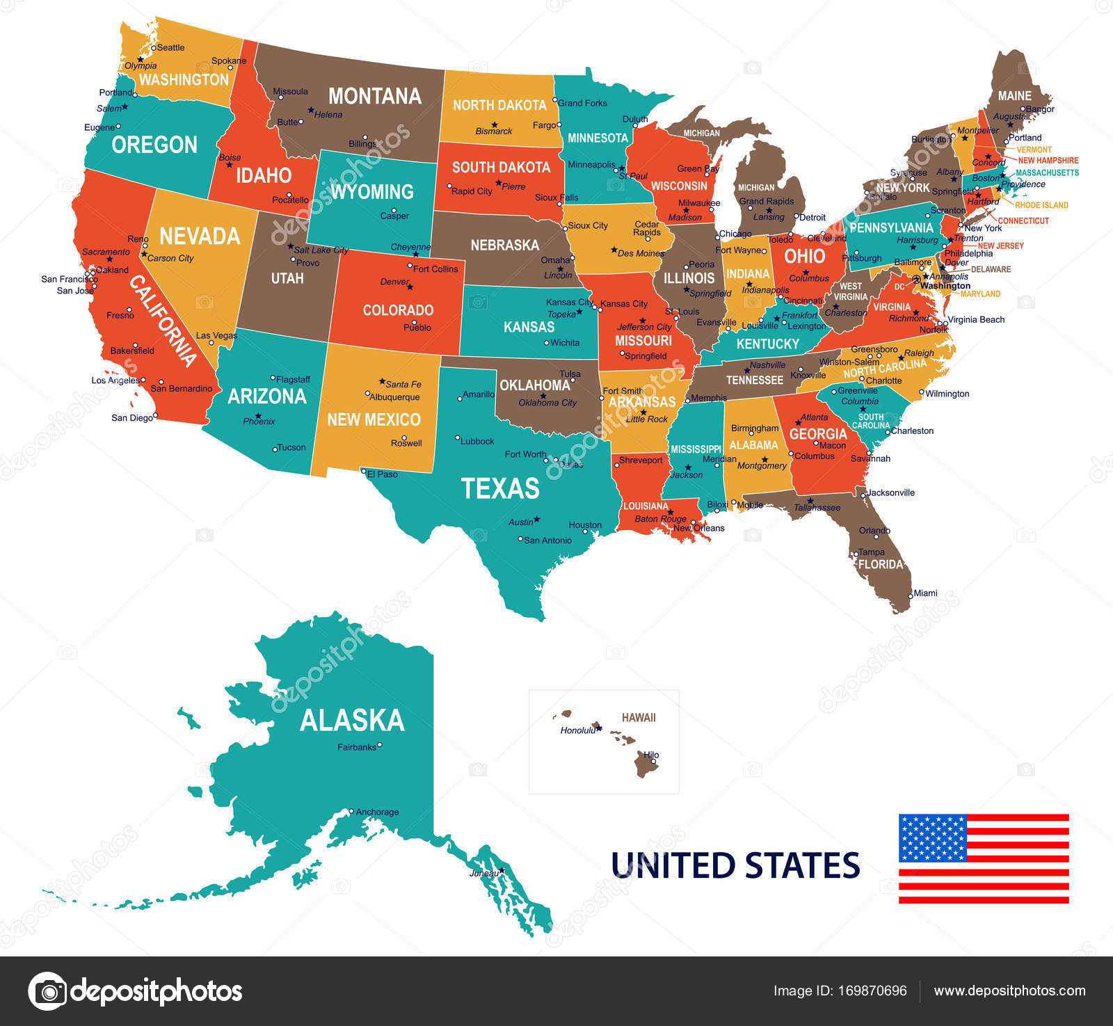 미국-지도 일러스트 레이 션 플래그 스톡 벡터 - ©dikobrazik 169870696