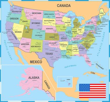 Amerika Birleşik Devletleri harita - vektör çizim renkli