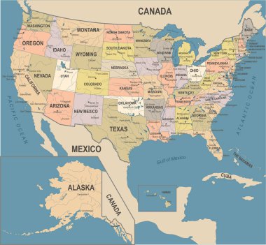 Amerika Birleşik Devletleri harita - Vintage vektör çizim