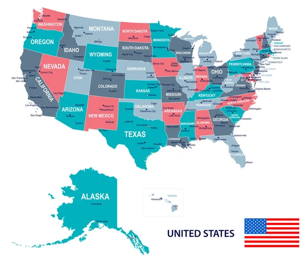 Estados Unidos - ilustración de mapa y bandera — Vector de stock