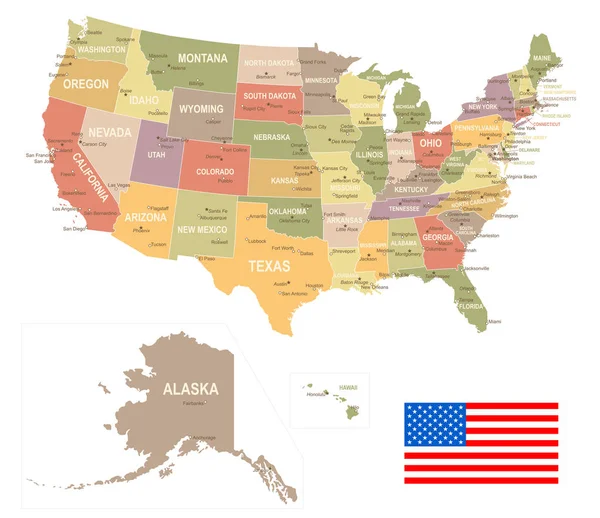 Estados Unidos - mapa y bandera vintage - ilustración — Vector de stock