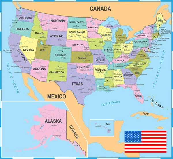 Mapa coloreado de Estados Unidos - Ilustración vectorial — Vector de stock