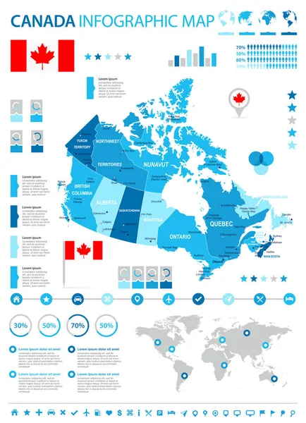 Kanada - infografika mapy a vlajky - ilustrace — Stockový vektor