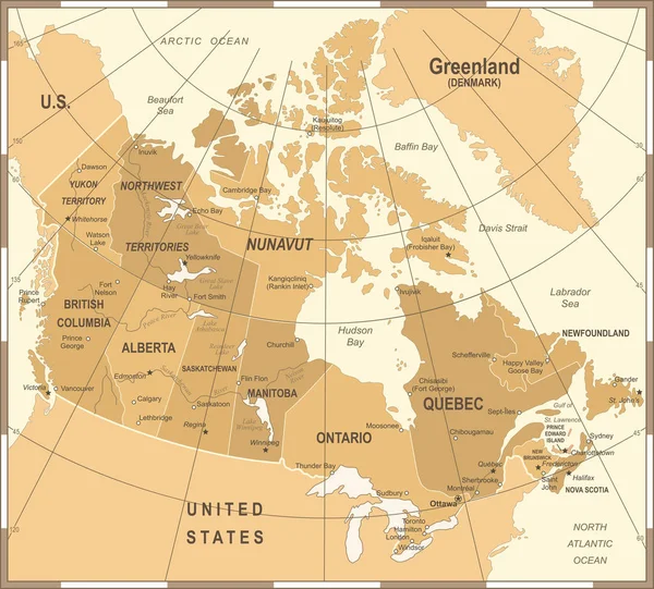 Mapa de Canadá - Vintage Vector Illustration — Vector de stock