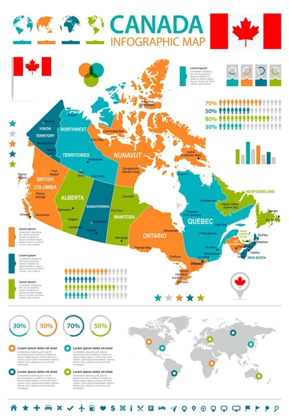 Kanada - infografika mapy a vlajky - ilustrace — Stockový vektor