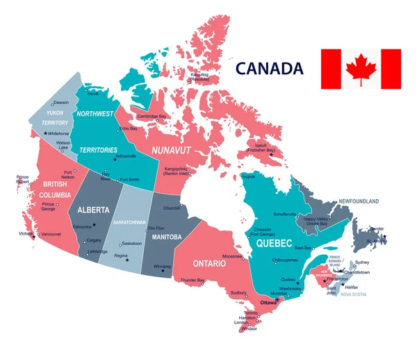 Canadá - mapa e ilustración de la bandera — Archivo Imágenes Vectoriales