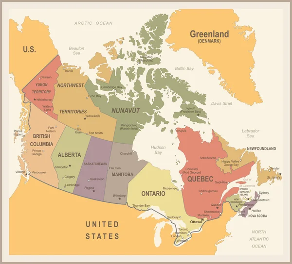 Mapa de Canadá - Vintage Vector Illustration — Archivo Imágenes Vectoriales