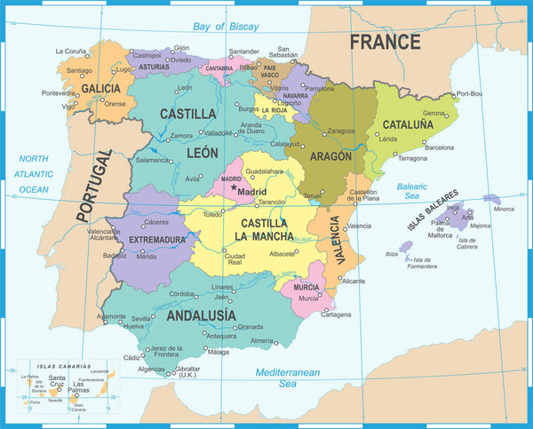 Карта Испании - векторная иллюстрация
