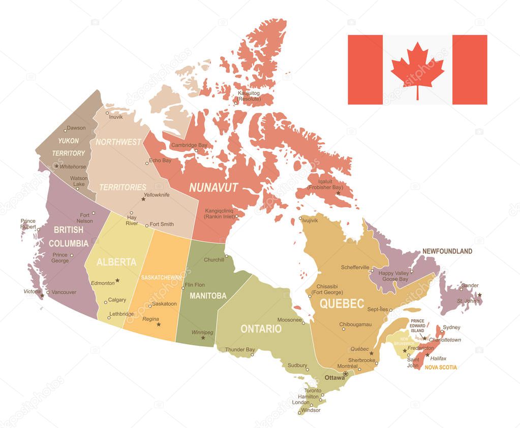 Canada - vintage map and flag - illustration