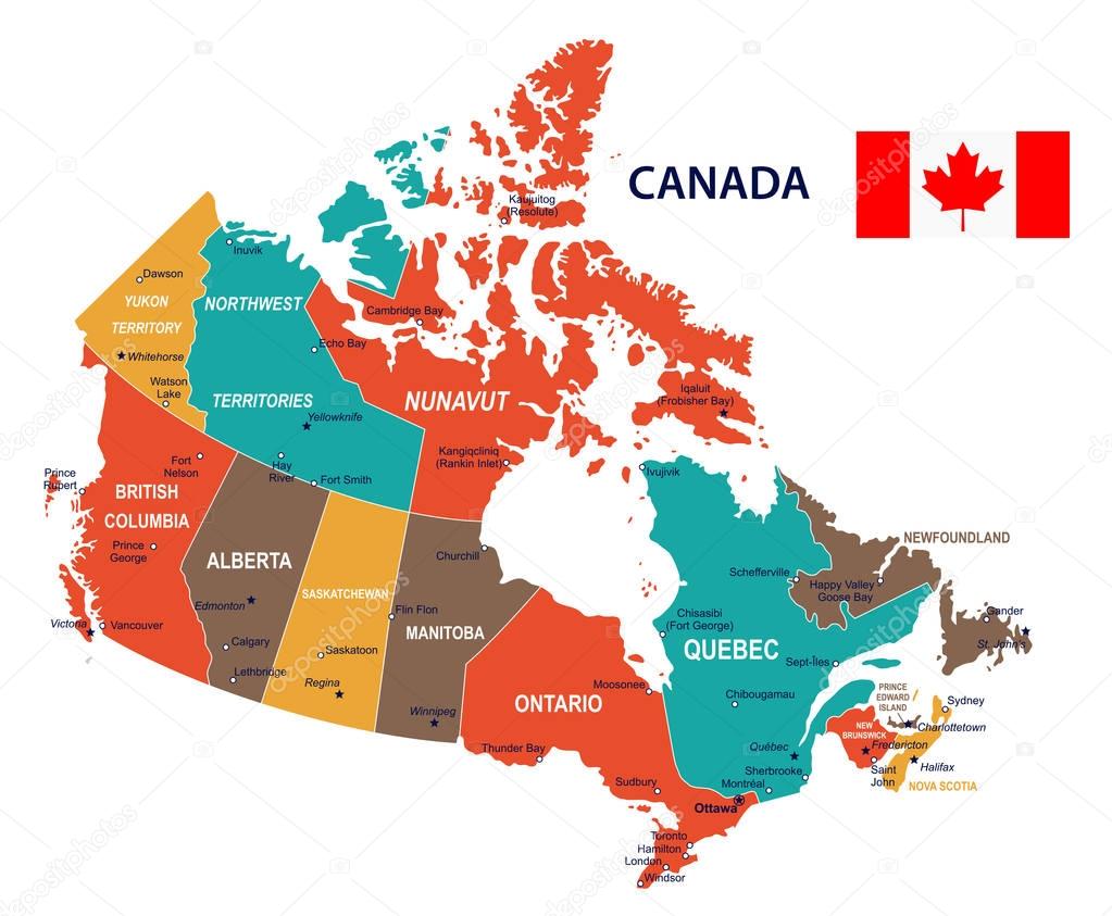 Canada - map and flag illustration — Stock Vector © dikobrazik #170232844