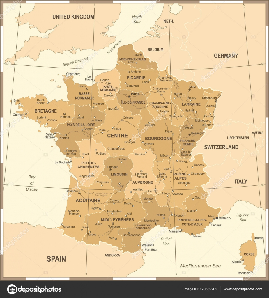 Carte de France - Illustration vectorielle Vintage — Image ... Carte de France - Illustration vectorielle Vintage — Image ...