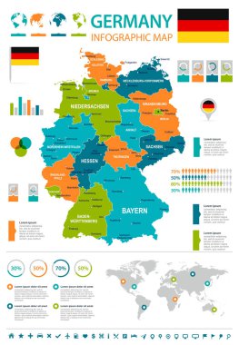 Almanya - Infographic harita ve bayrak - illüstrasyon