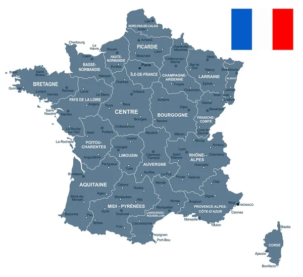ฝรั่งเศส - แผนที่และภาพประกอบธง — ภาพเวกเตอร์สต็อก