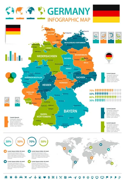 Alemania - mapa infográfico y bandera - ilustración — Archivo Imágenes Vectoriales