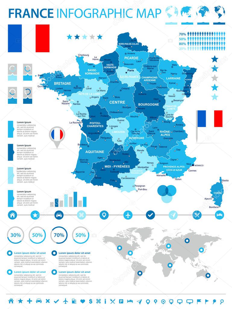 Frankreich - Infografik Karte und Flagge - Abbildung ...