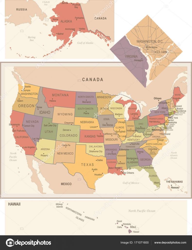 미국 지도-벡터 일러스트 레이 션 스톡 벡터 - ©dikobrazik 171071600
