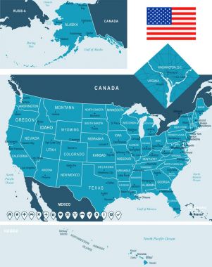 Amerika Birleşik Devletleri - harita ve bayrak - illüstrasyon