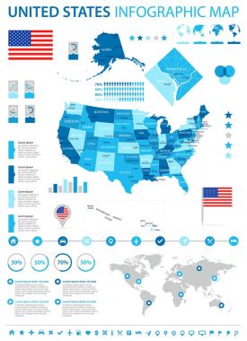 Amerika Birleşik Devletleri - Infographic harita ve bayrak - illüstrasyon