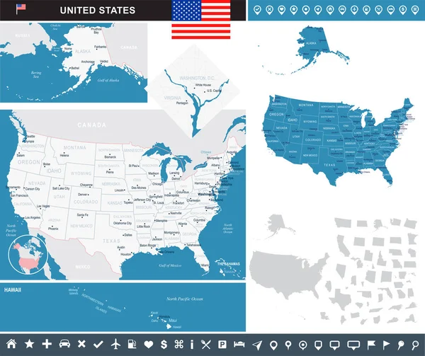 Estados Unidos - mapa infográfico - ilustración — Vector de stock