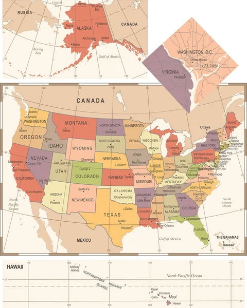 Карта США - Винтажные векторные иллюстрации — стоковый вектор