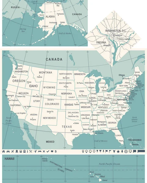 Spojené státy mapa - Vintage vektorové ilustrace — Stockový vektor