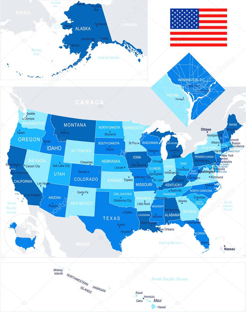 United States - map and flag - illustration