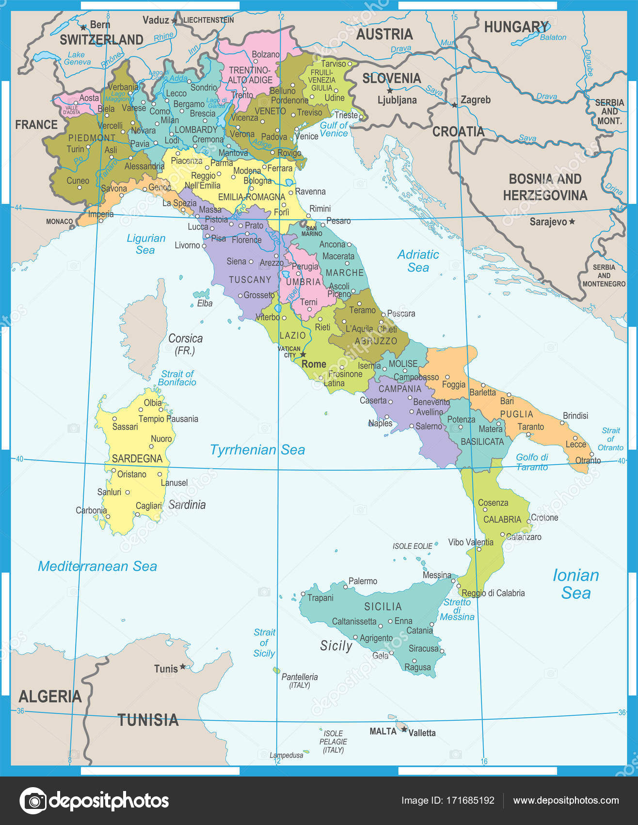 Italien Karte - Vektorillustration — Stockvektor © dikobrazik #171685192