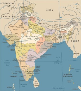 Hindistan Haritası - Vintage vektör çizim