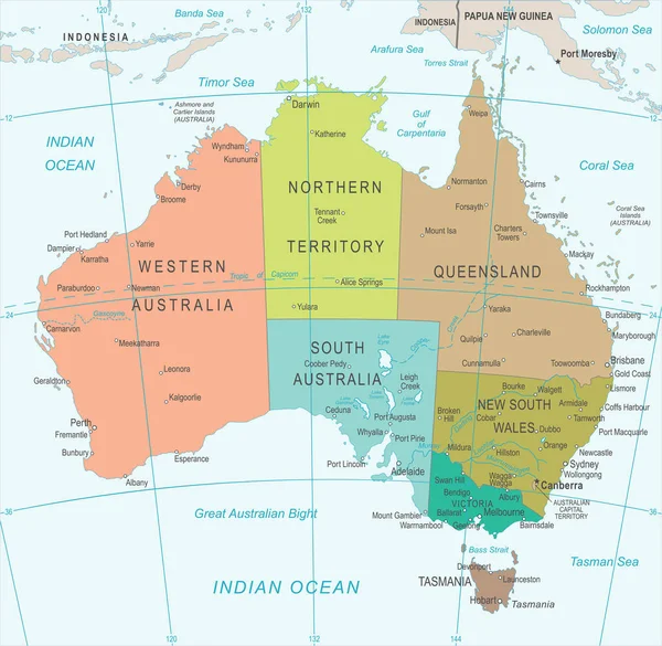 Australia mapa - ilustración vectorial — Vector de stock