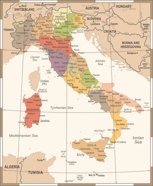 Italien karta - Vintage vektorillustration — Stock vektor