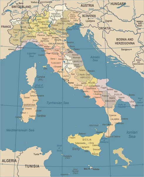 Italia Mapa - Vintage Vector Ilustración — Vector de stock