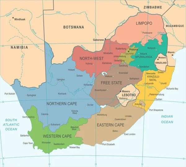 南アフリカ共和国の地図 - ベクトル図 — ストックベクタ