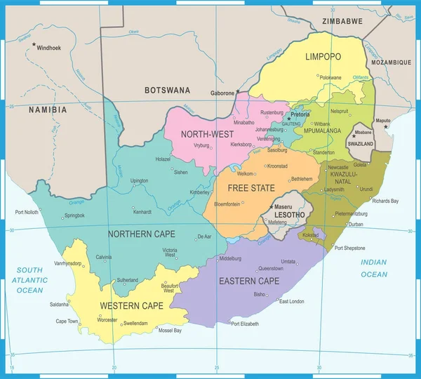 Mapa de Sudáfrica - Ilustración vectorial — Vector de stock