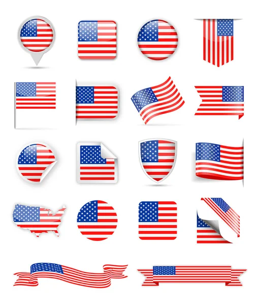 Estados Unidos Bandeira Vector Set — Vetor de Stock