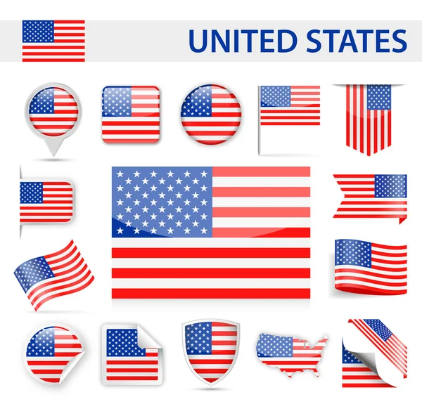 USA flagga vektor Set — Stock vektor