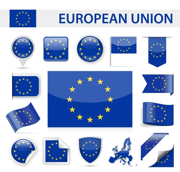 Europeiska unionens flagga vektor Set — Stock vektor