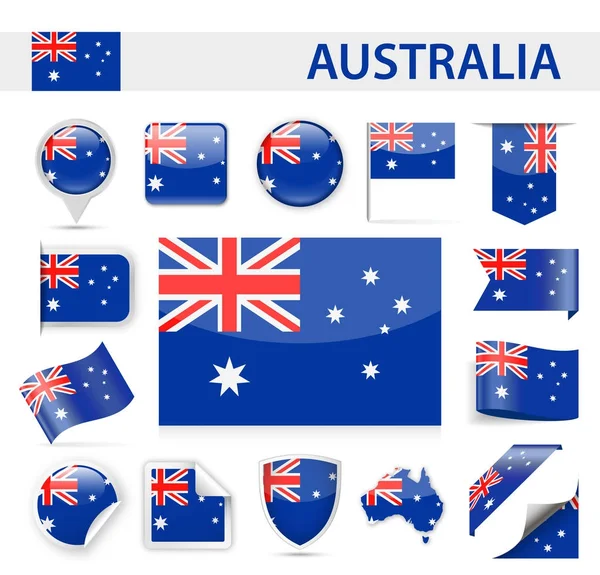 Australia bandera vector conjunto — Vector de stock