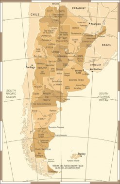 Arjantin Haritası - Vintage vektör çizim